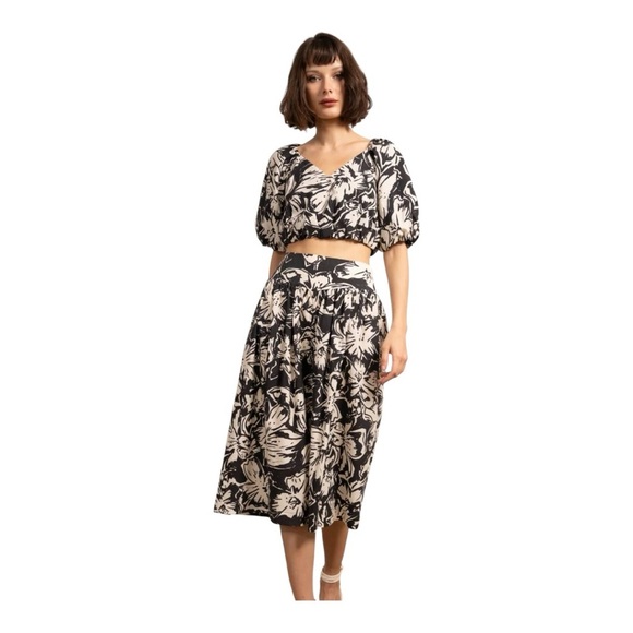 Bluebird Canyon Cade Midi Dress size Small color is black & ivory elastic waist - Picture 13 of 14